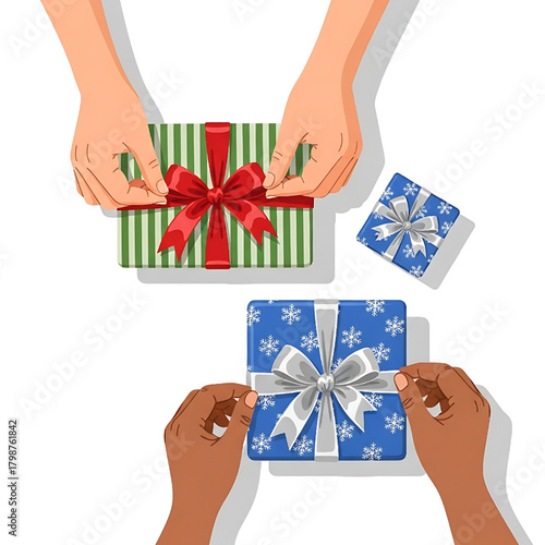 Gift wrapping present preparation for holiday celebration