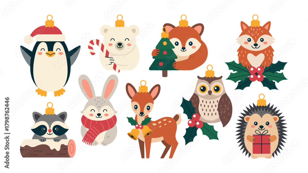 Obraz premium Festive Animal Ornament Collection: A charming collection of handcrafted animal ornaments. Perfect for holiday decor.
