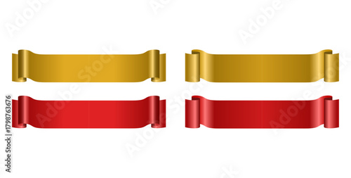 Elegant gold and red ribbon banners provide decorative elements for announcements, promotions, and celebratory designs.