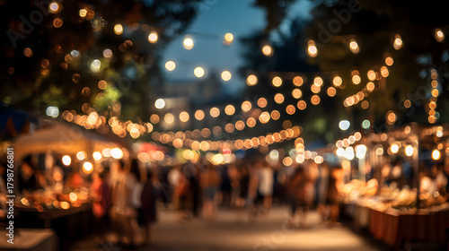 Wallpaper Mural Magical evening market illuminated by warm string lights Torontodigital.ca