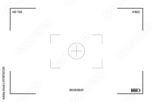 Cinematic production with camera photo view and zoom exposure overlay shows blank electronic display camcorder shutter snapshot frame and picture from surveillance or film