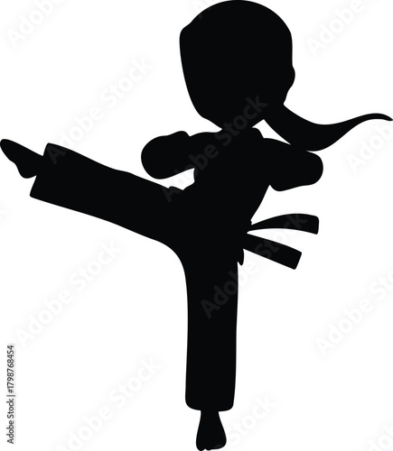 Dynamic Karate Girl Silhouette Kicking