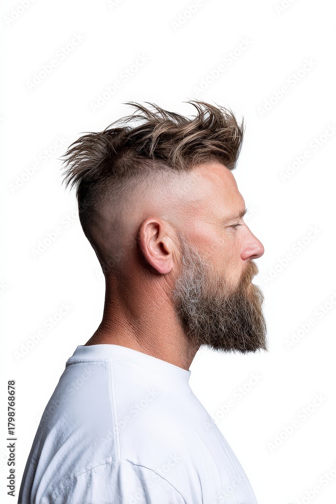 Obraz premium Stylish Man with Spiked Hair and Beard in Profile View