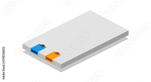 Modern technology server with blue and orange ports showcases data connectivity and network infrastructure, ideal for IT solutions presentations, originally vector