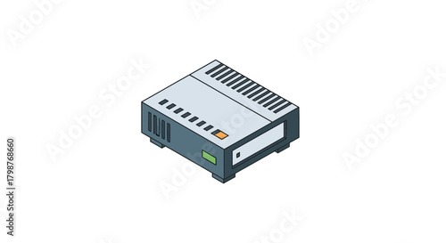 Isometric router illustration for network connections, perfect for tech blogs, website graphics, or educational materials, showcasing seamless connectivity