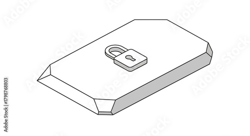 Modern isometric block with padlock for secure data storage or privacy concept in a minimalist style, perfect for website design or presentations