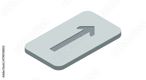 Modern isometric gray arrow pointing up for business growth, direction, and navigation in minimalistic design, excellent for UI and app development