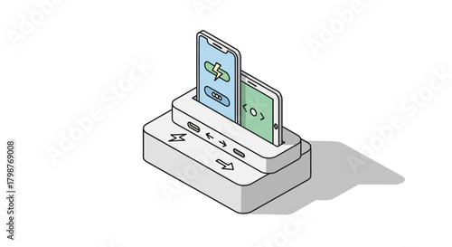 Modern wireless charging station powering two sleek smartphones, keeping you connected and productive on the go, a symbol of convenience and innovation