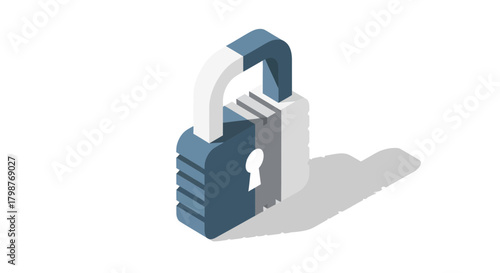Modern security concept showcasing an open padlock, ideal for representing cybersecurity solutions, data protection, and access control with minimalist style