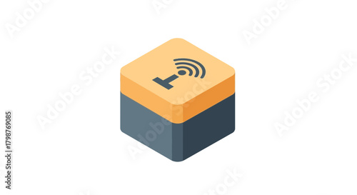 Isometric wireless internet symbol, connecting people with technology, network solutions in modern world, data transmission through digital cube icon
