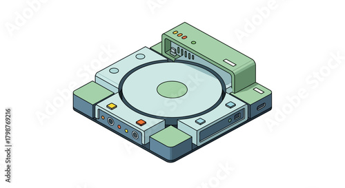Nostalgic isometric console art for retro gaming enthusiasts, a fun throwback to classic entertainment with a modern design perfect for creative projects