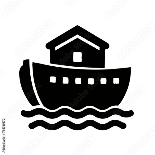 Iconic ark sailing on stylized waves, a symbol of hope and survival