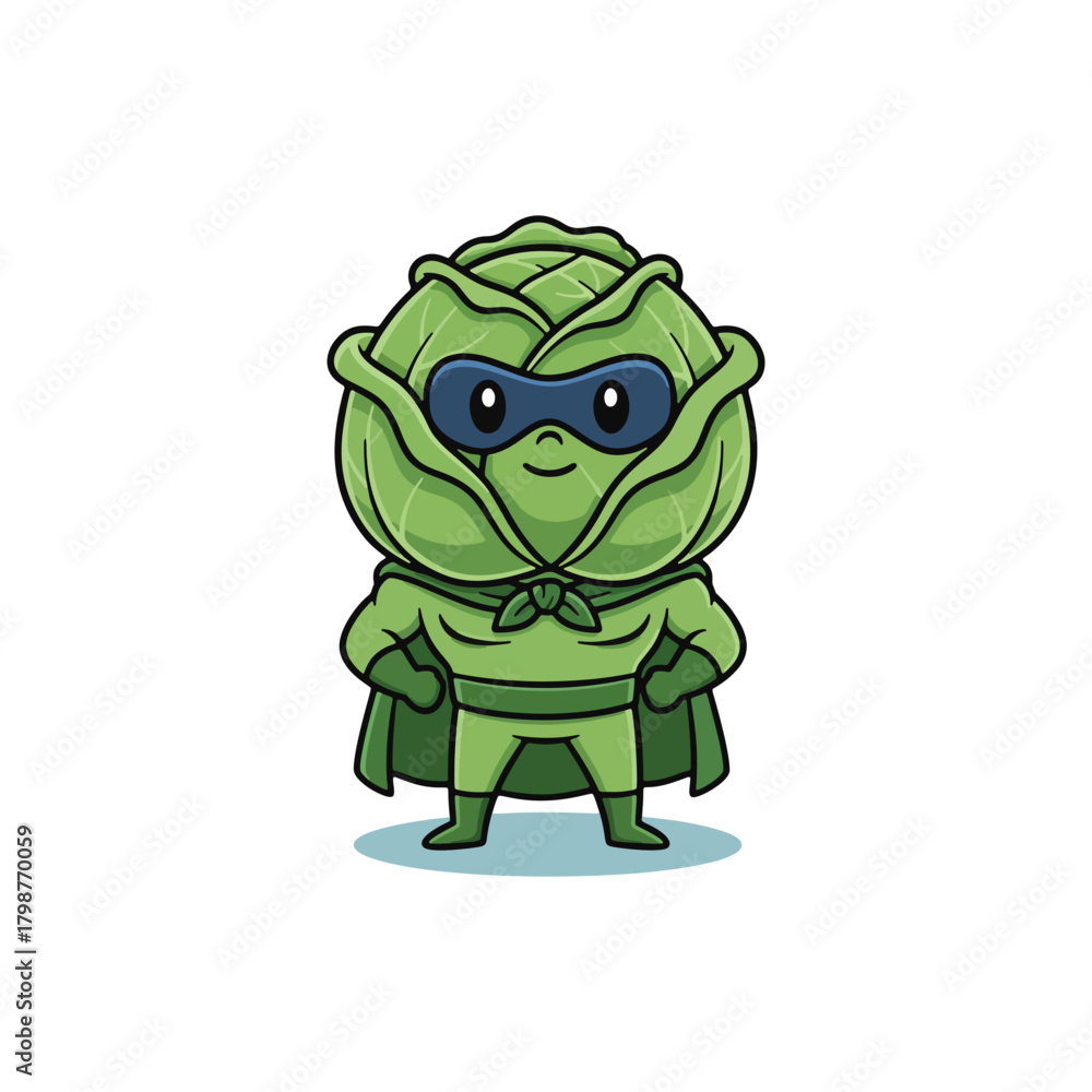 Obraz premium Cabbage Superhero Cartoon Character with Mask and Cape.
