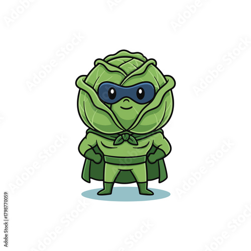 Cabbage Superhero Cartoon Character with Mask and Cape.