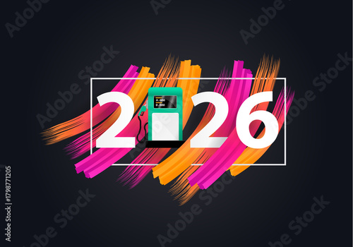 happy new year 2026. 2026 with gas station pump
