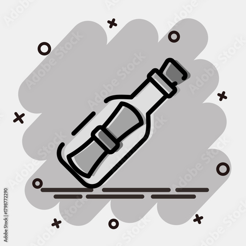 Icon bottle mail. Pirates theme elements. Icon in comic style.