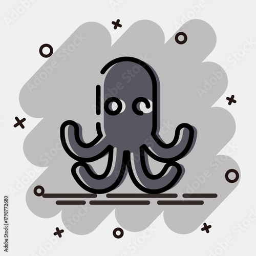 Icon octopus. Pirates theme elements. Icon in comic style.