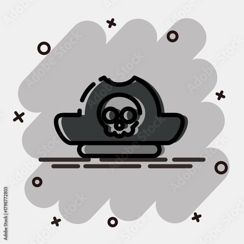 Icon pirate hat. Pirates theme elements. Icon in comic style.