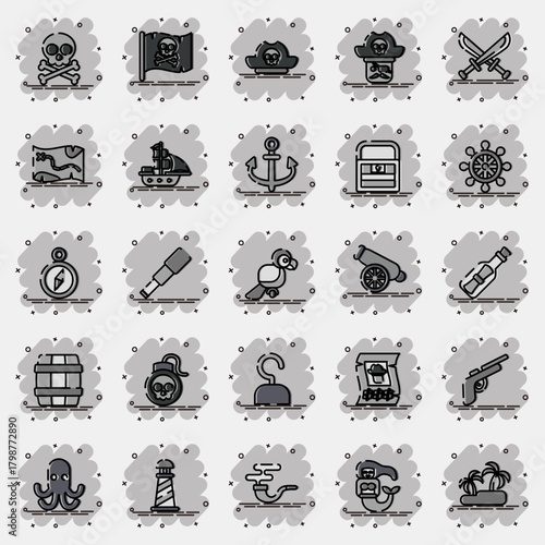 Icon set of pirates. Pirates theme elements. Icon in comic style.