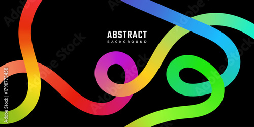 Abstract Color Line Shapes flowing. 3D Gradient Waves Pattern with Black Background. Vibrant colorful abstract wave lines create a dynamic modern background.
