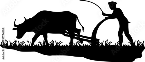 silhouette of a cow and farmer illustration 