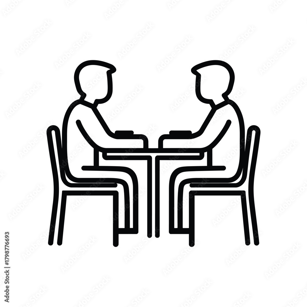 Fototapeta premium Two people sitting at table facing each other transparent background icon