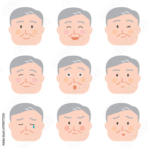 シニア男性の表情セット