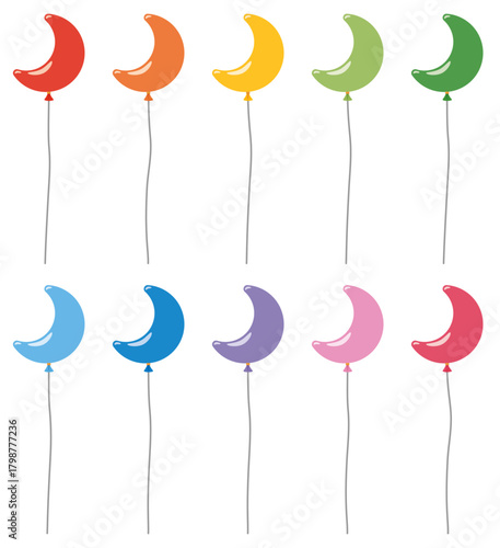 様々な形の月形の風船アイコンのベクターイラストのセット