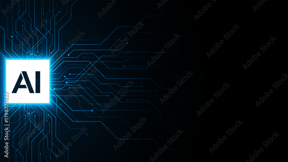 Obraz premium Concept of Artificial Intelligence. AI Chip with a circuit board on a futuristic background. AI hardware or CPU. Symbolizes technological advancement and an AI computer agent. Vector illustration.