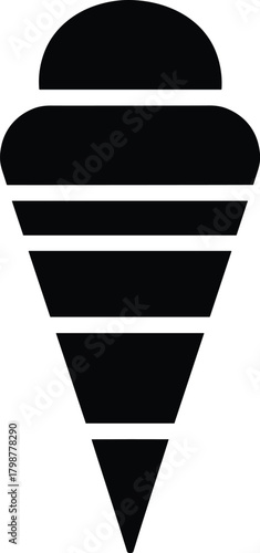 Simple and Bold Solid Black Vector Silhouette Icon of a Multilayered Ice Cream Scoop in a Cone, Perfect for Dessert Menus and Summer Graphics