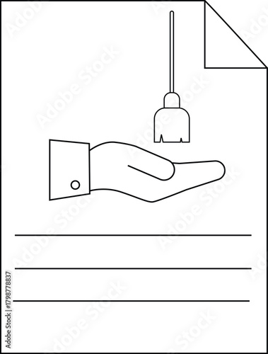 Line art of a hand janitors mop file lines on paper sheet