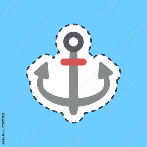 Cutting line sticker anchor. Pirates theme elements.