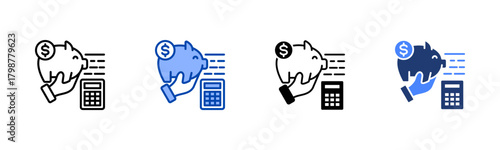 Budgeting icon set multiple style collection