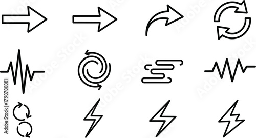 Arrow and lightning icon set