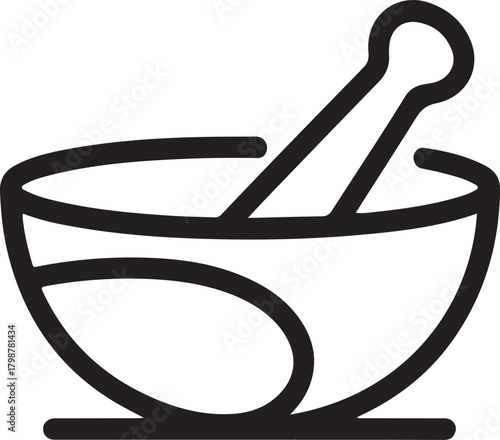 Continuous line art mortar and pestle pharmacy symbol illustration