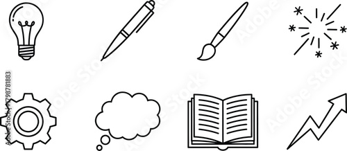 Creative process line icons set