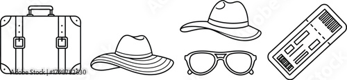 Travel essentials line art set