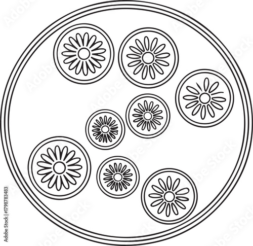 Continuous line petri dish with colonies illustration for laboratory and microbiology design