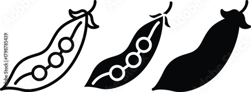 Fresh Green Pea Pod With Peas Inside Healthy Food Outline Vector Silhouette and Pictogram..eps