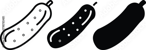 Fresh Green Cucumber Zucchini Vegetable Outline And Solid Healthy Food Vector Silhouette and Pictogram..eps