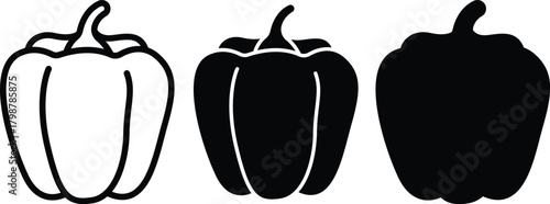 Fresh Organic Bell Pepper Capsicum Vegetable Outline And Solid Food Vector Silhouette and Pictogram..eps