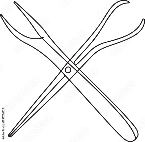 Continuous line scalpel and forceps crossed illustration for surgical and medical instrument design