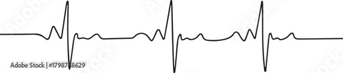 Continuous line drawing of heart rate monitor ECG waveform illustration for medical and healthcare design