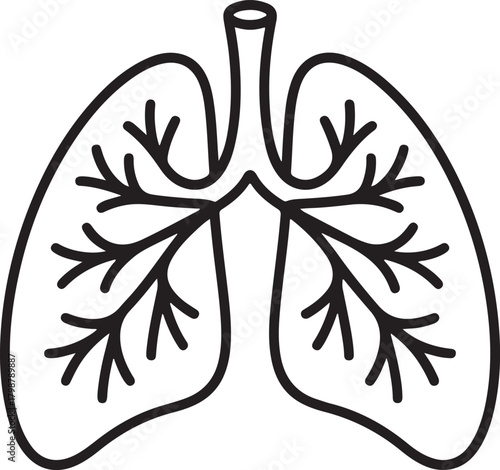 One line art lungs illustration with clean contour for medical and anatomical design