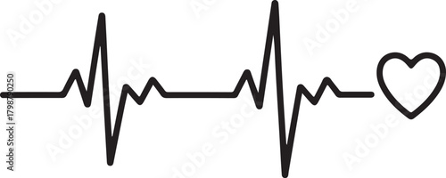 One line drawing of heart rate monitor ECG waveform illustration for medical and healthcare design