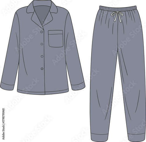 Gray pajamas, sleepwear set, nightwear fashion, comfortable clothing, loungewear design, casual outfit, bedtime apparel, cozy homewear, stylish night suit, relaxation wear