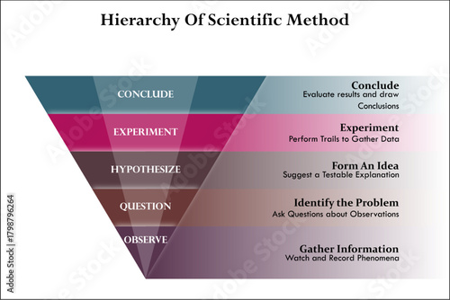 Hierarchy of Scientific Method. Infographic template with icons and description placeholder