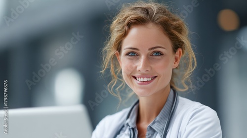 Radiant Compassion: A healthcare professional embodies empathy and expertise, a symbol of hope and healing in a modern clinical setting.