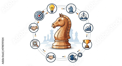 Strategic Planning and AI Roadmap Concept with Chess Knight Icon vector