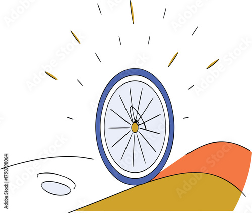 Nautical compass rose icon on a blue background symbolizing vector travel and north direction